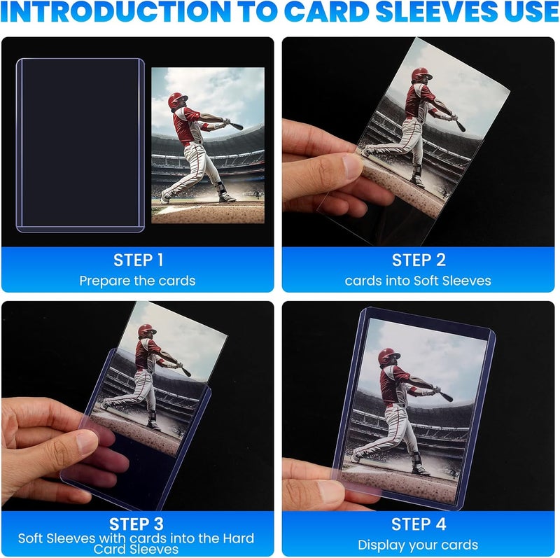 ZENOWICK 1000 غلاف بطاقة حافظة علوية للبطاقات، 3" × 4" حافظة بلاستيكية صلبة، واقيات بطاقات البيسبول، حامل بطاقات التداول لبطاقات كرة القدم الرياضية (500 حافظة علوية + 500 غلاف بنس) - Image 4